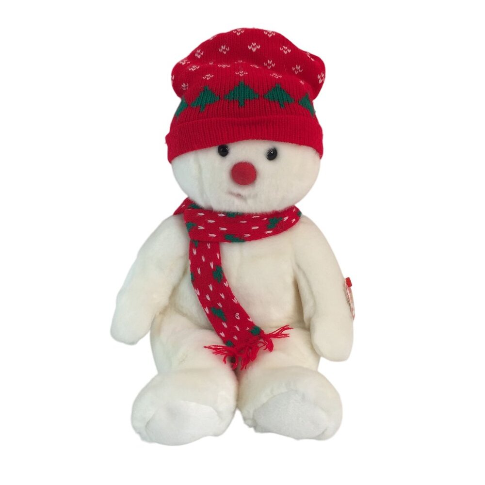 Ty Beanie Buddy Snowboy Plush 14"‎ Snowman Christmas Red Hat Scarf Vintage 1999